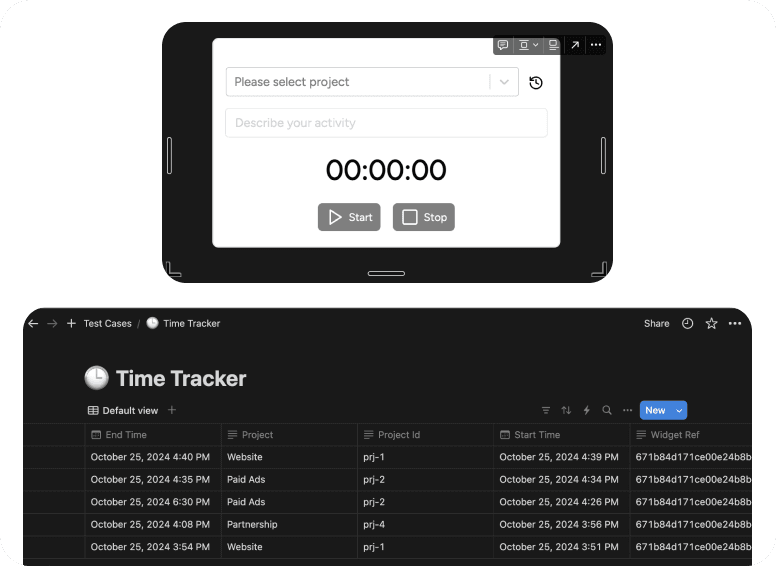 Embed time tracker widget